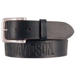 мъжки кожен колан Harley-Davidson Men's Embossed Ride The Line Leather Belt, Black HDMBT11331-BLK - Black 