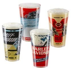 КОМПЛЕКТ ЧАШИ ЗА БИРА Harley-Davidson® Vintage Poster Graphics Set of Four Pint Glasses Set - 16 oz. КОМПЛЕКТ ЧАШИ ЗА БИРА Harley-Davidson® Vintage Poster Graphics Set of Four Pint Glasses Set - 16 oz.