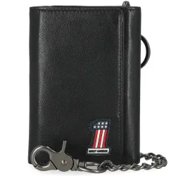 МЪЖКИ КОЖЕН ПОРТФЕЙЛ Harley-Davidson® Men's #1 RWB Genuine Leather Medium Trifold Chain Wallet